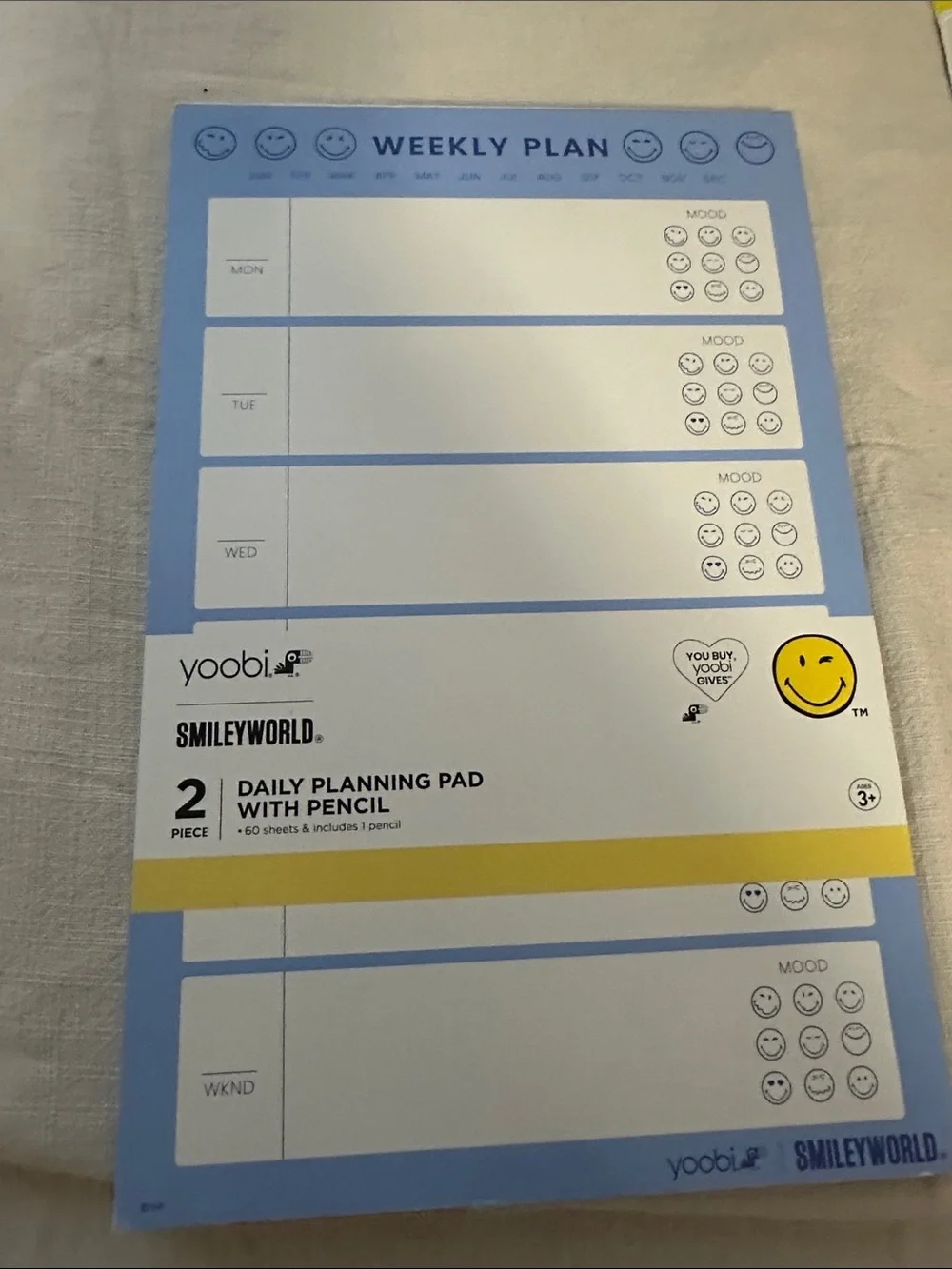 SmileyWorld Weekly Planning Pad - Light Blue & White and Ink Joy pens NWT